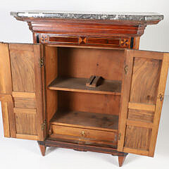 French Salesman Sample Inlaid Double Door Armoire with Marble Top, 19th Century