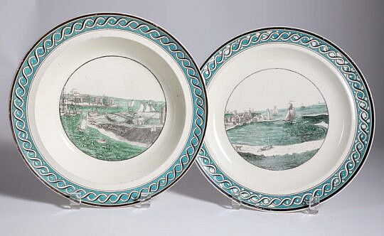 Two Wedgwood Harbor Plates, 19th Century