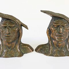 Pair of Patina Bronze Indian Portrait BookendsPair of Patina Bronze Indian Portrait Bookends