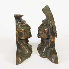 Pair of Patina Bronze Indian Portrait Bookends