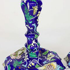 Antique Pair of French Majolica Faiencerie de Glen Candlestics, circa 1875-1935