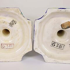 Antique Pair of French Majolica Faiencerie de Glen Candlestics, circa 1875-1935