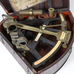 J.W. Norie & Co. London Brass and Ebony Sextant In Case, 19th Century