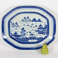 Large Blue and White Canton Meat Platter, 19th Century