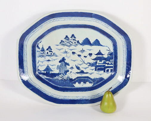 Large Blue and White Canton Meat Platter, 19th Century