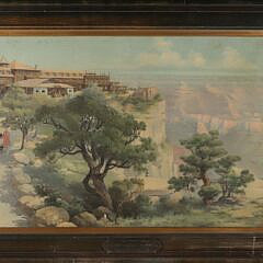 Louis Akin Color Lithograph “Grand Canyon, 1906” with plaque: “El Tovar Grand Canyon Arizona, on the Santa Fe”
