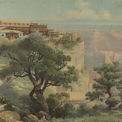 Louis Akin Color Lithograph “Grand Canyon, 1906” with plaque: “El Tovar Grand Canyon Arizona, on the Santa Fe”