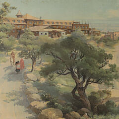 Louis Akin Color Lithograph “Grand Canyon, 1906” with plaque: “El Tovar Grand Canyon Arizona, on the Santa Fe”