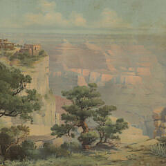 Louis Akin Color Lithograph “Grand Canyon, 1906” with plaque: “El Tovar Grand Canyon Arizona, on the Santa Fe”