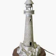 Vintage Aluminum Lighthouse Lamp on Wood Base