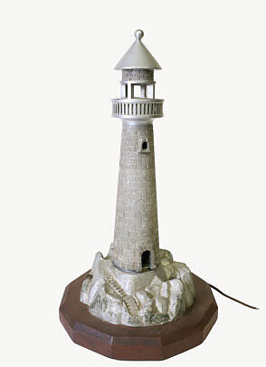 Vintage Aluminum Lighthouse Lamp on Wood Base
