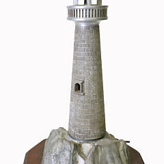 Vintage Aluminum Lighthouse Lamp on Wood Base