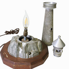 Vintage Aluminum Lighthouse Lamp on Wood Base