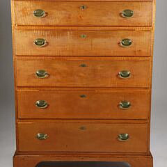 American Curly Maple Tall Chest of Drawers, 19th Century