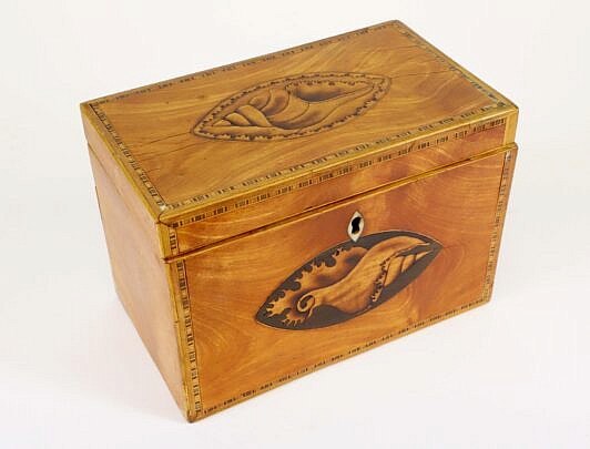 American Shell Inlaid Tea Caddy 19th Century