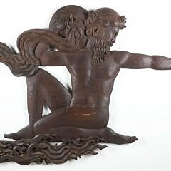 Art Deco Carved Wood Plaque "Oceanus"