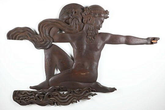 Art Deco Carved Wood Plaque "Oceanus"