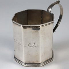 Zalmon Bostwick New York Coin Silver Paneled Cup with Applied Scroll Handle