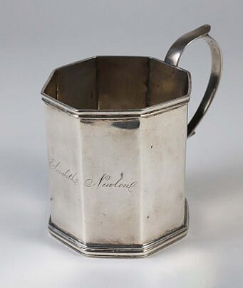 Zalmon Bostwick New York Coin Silver Paneled Cup with Applied Scroll Handle