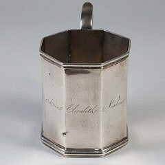 Zalmon Bostwick New York Coin Silver Paneled Cup with Applied Scroll Handle