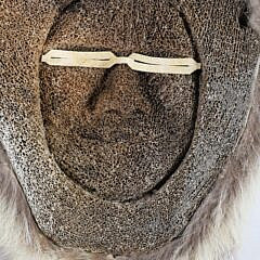 Inuit Antique Whale Bone Ceremonial Mask with Fur Surround