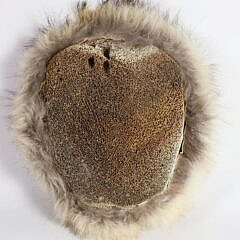 Inuit Antique Whale Bone Ceremonial Mask with Fur Surround