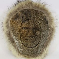 Inuit Antique Whale Bone Ceremonial Mask with Fur Surround