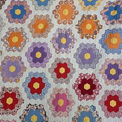 American Vintage Grandmother’s Flower Garden Quilt, circa 1930s