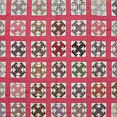 Antique American Pink and Multi-Color Double "T" Quilt, circa 1900