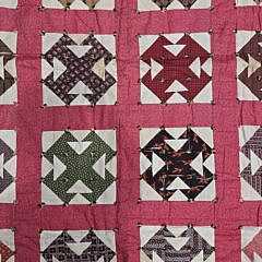 Antique American Pink and Multi-Color Double “T” Quilt, circa 1900