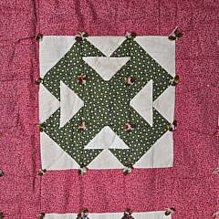 Antique American Pink and Multi-Color Double “T” Quilt, circa 1900