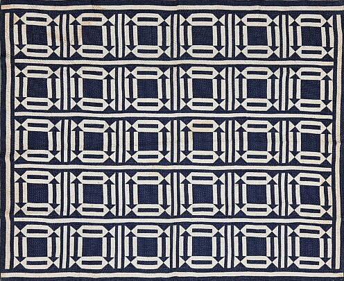 American Geometric Blue and White Patchwork Quilt