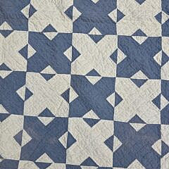 Vintage American Denim Blue and White “Cross” Pattern Patchwork Quilt, circa 1920s