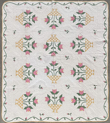 Vintage American Yellow Flower Basket Quilt circa 1930s