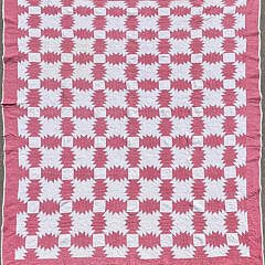 Antique American Red and White "Feathered Star" Patchwork Quilt 19th Century