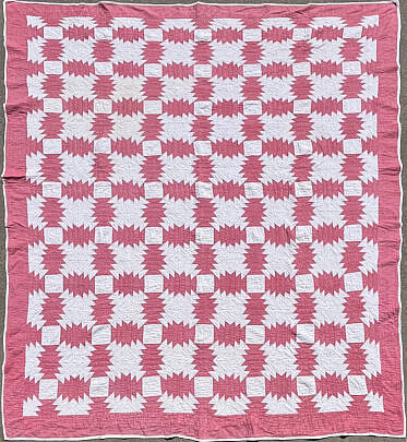 Antique American Red and White "Feathered Star" Patchwork Quilt 19th Century