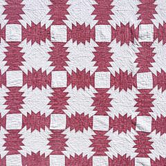 Antique American Red and White “Feathered Star” Patchwork Quilt 19th Century