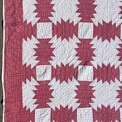 Antique American Red and White “Feathered Star” Patchwork Quilt 19th Century