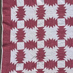 Antique American Red and White “Feathered Star” Patchwork Quilt 19th Century
