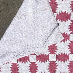 Antique American Red and White “Feathered Star” Patchwork Quilt 19th Century