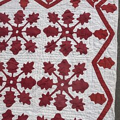 Antique American Red and White “Leaf” Motif Patchwork Quilt