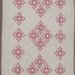 Vintage American Pink and White "Crown of Thorns: Patchwork Quilt circa 1930s