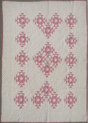 Vintage American Pink and White "Crown of Thorns: Patchwork Quilt circa 1930s