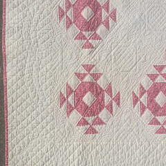 Vintage American Pink and White “Crown of Thorns” Patchwork Quilt, circa 1930s