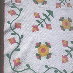 Vintage American Pink and White Floral Applique Quilt circa 1930s