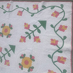 Vintage American Pink and White Floral Applique Quilt circa 1930s