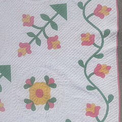 Vintage American Pink and White Floral Applique Quilt circa 1930s