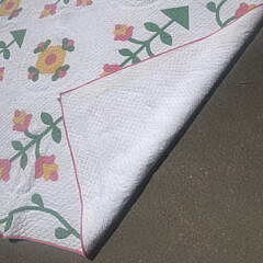 Vintage American Pink and White Floral Applique Quilt circa 1930s