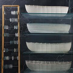 Marc Petrovic Five Glass Boat Sculptures in Custom Glass Case