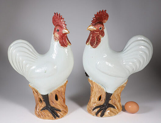 Pair of Chinese Export Porcelain Roosters, 19th Century